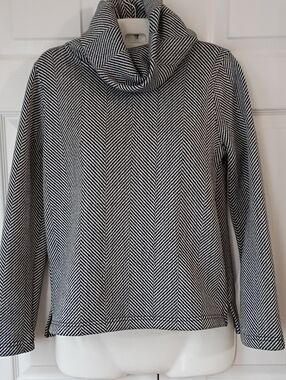 J. Crew Herringbone Black and White Funnel Cowl Neck Pullover Sweater